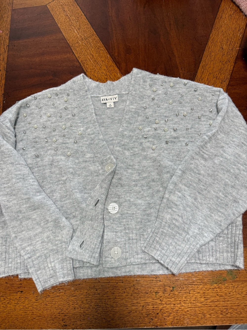 Ava & Viv Gray Pearl Rhinestone Embellished Cardigan 1X - Picture 7 of 8